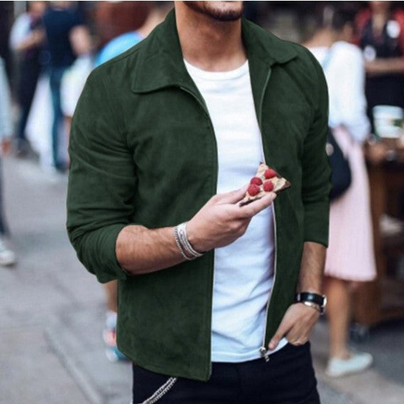 Men's Suede Jacket with Notched Lapels - 1 - London-stylehouse.com