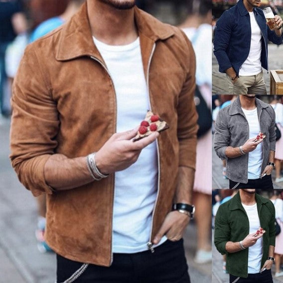 Men's Suede Jacket with Notched Lapels - 2 - London-stylehouse.com
