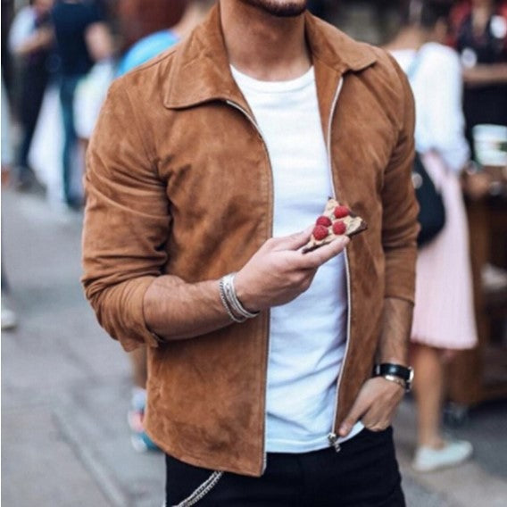 Men's Suede Jacket with Notched Lapels - 3 - London-stylehouse.com