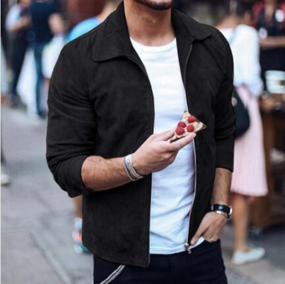 Men's Suede Jacket with Notched Lapels - 5 - London-stylehouse.com
