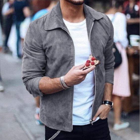 Men's Suede Jacket with Notched Lapels - 6 - London-stylehouse.com