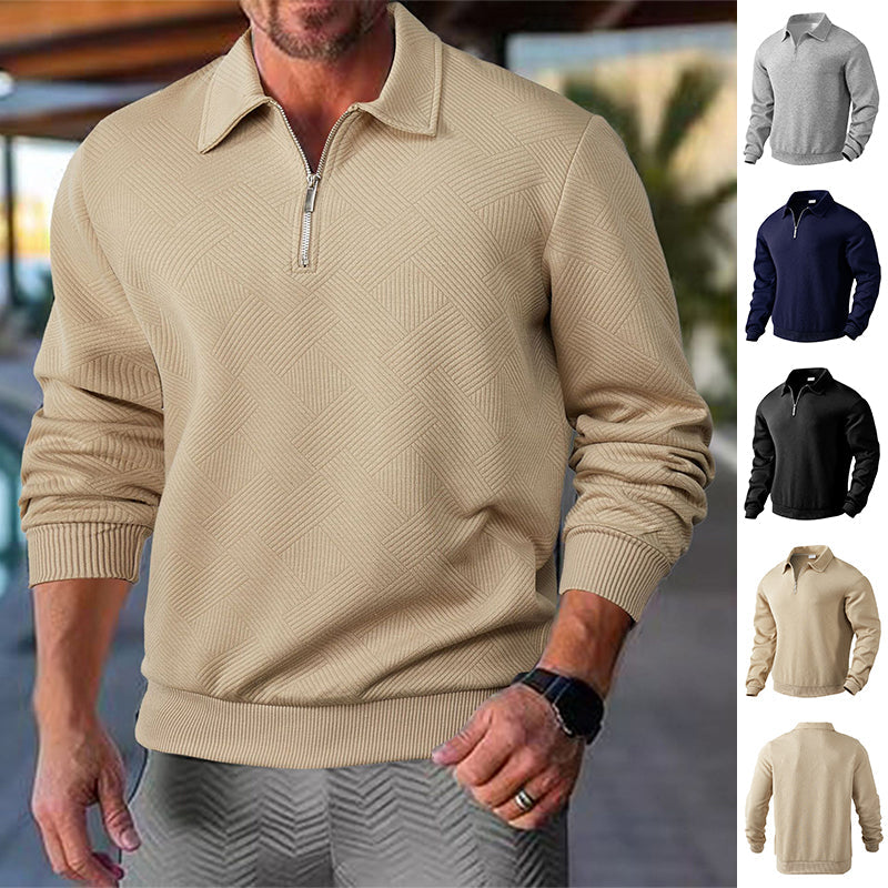 Men's Stylish Half-Zip Sweatshirt with Unique Jacquard Knit - 1 - London-stylehouse.com