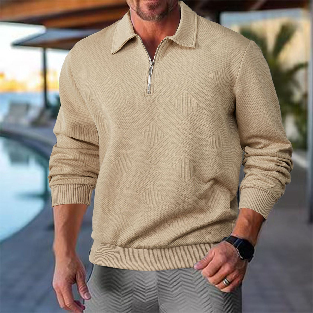 Men's Stylish Half-Zip Sweatshirt with Unique Jacquard Knit - 13 - London-stylehouse.com