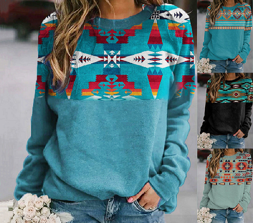 Women's Casual Sweatshirt with Bold Geometric Design - 1 - London-stylehouse.com