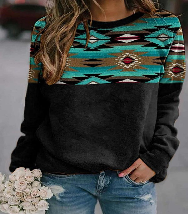 Women's Casual Sweatshirt with Bold Geometric Design - 2 - London-stylehouse.com