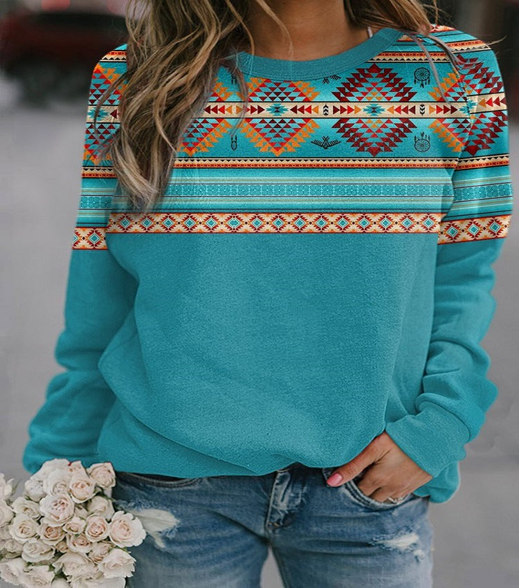 Women's Casual Sweatshirt with Bold Geometric Design - 3 - London-stylehouse.com