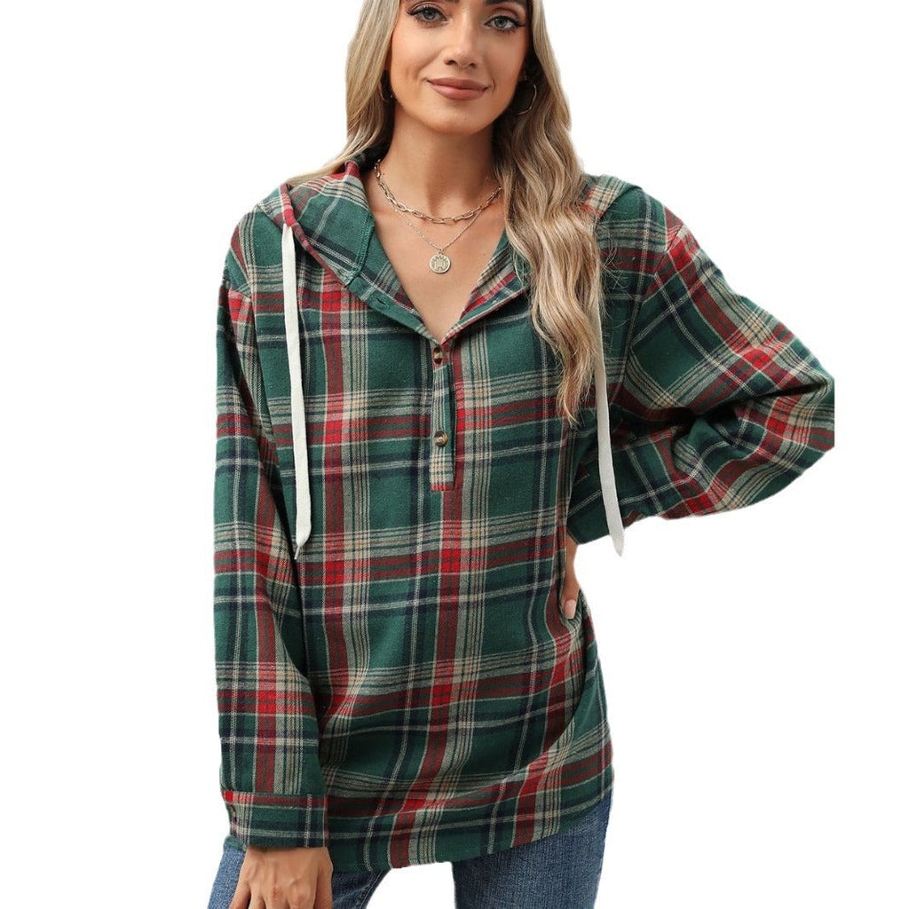 Button Placket Women's Hoodie in Relaxed Style - 2 - London-stylehouse.com