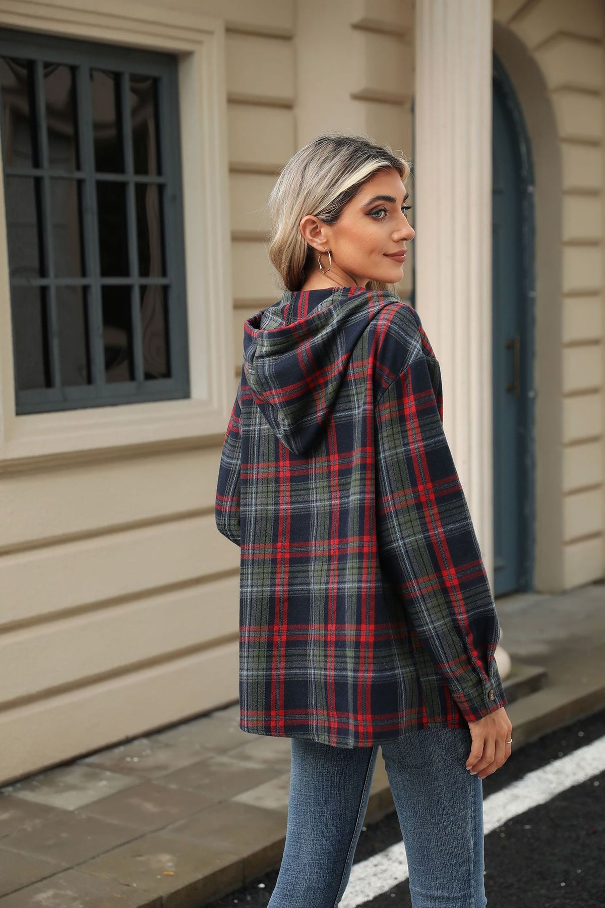 Button Placket Women's Hoodie in Relaxed Style - 3 - London-stylehouse.com