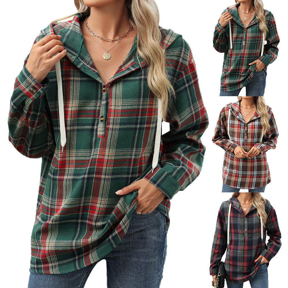 Button Placket Women's Hoodie in Relaxed Style - 7 - London-stylehouse.com