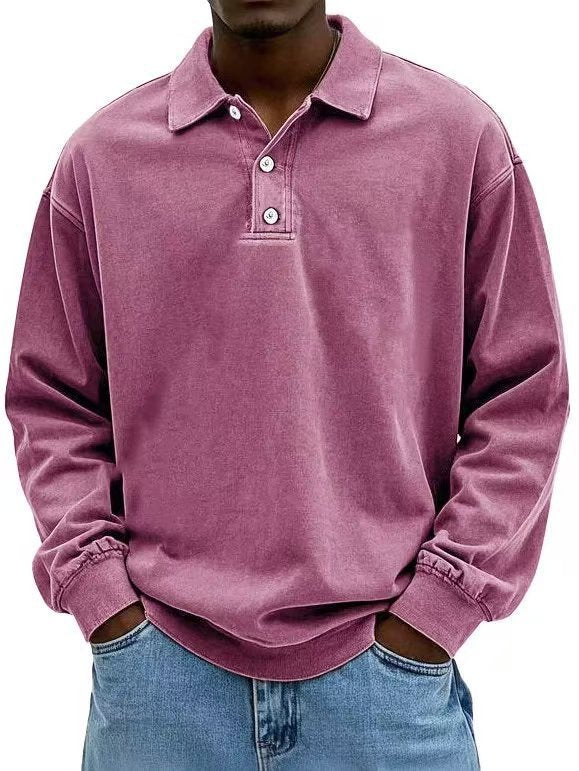 Men's Classic Fit Long Sleeve Polo Shirt with Button Front - 1 - London-stylehouse.com