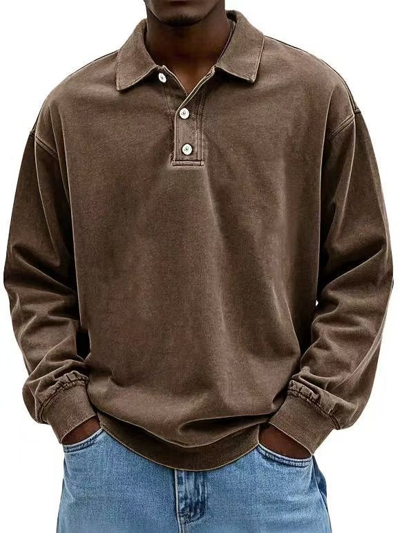 Men's Classic Fit Long Sleeve Polo Shirt with Button Front - 2 - London-stylehouse.com