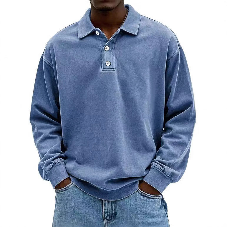 Men's Classic Fit Long Sleeve Polo Shirt with Button Front - 3 - London-stylehouse.com