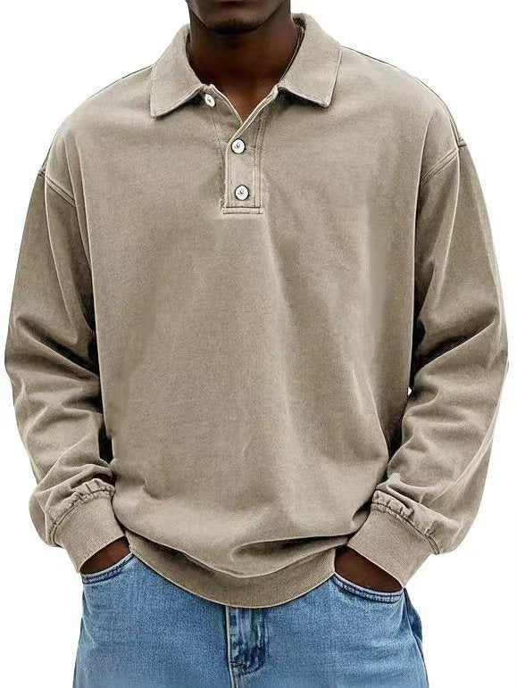 Men's Classic Fit Long Sleeve Polo Shirt with Button Front - 4 - London-stylehouse.com