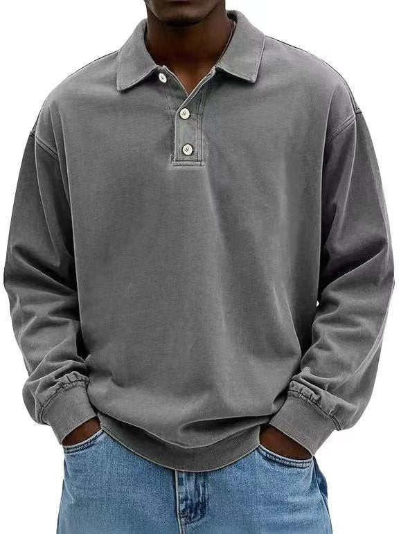 Men's Classic Fit Long Sleeve Polo Shirt with Button Front - 5 - London-stylehouse.com