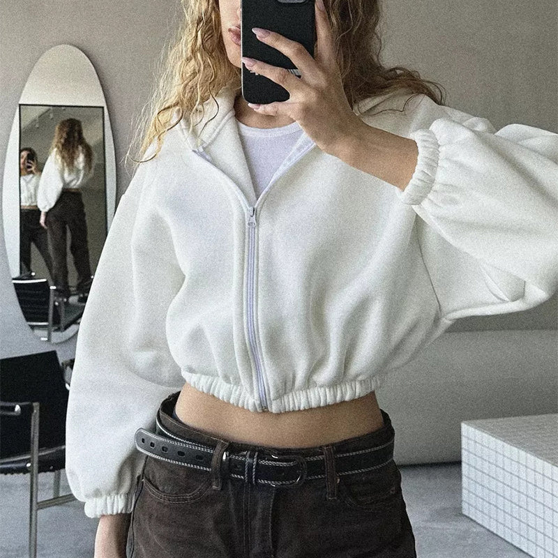 Women's Relaxed Fit Cropped Hooded Zip Jacket - 7 - London-stylehouse.com