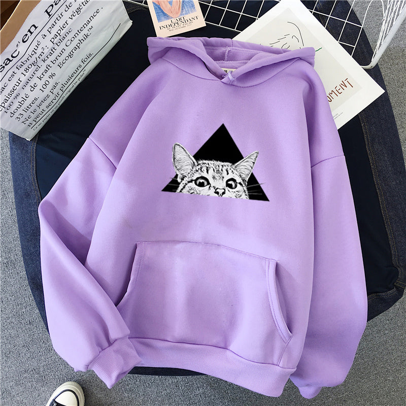 Women's Comfortable Hoodie with Playful Cat Artwork - 2 - London-stylehouse.com
