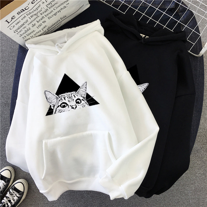 Women's Comfortable Hoodie with Playful Cat Artwork - 3 - London-stylehouse.com