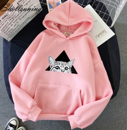 Women's Comfortable Hoodie with Playful Cat Artwork - 4 - London-stylehouse.com