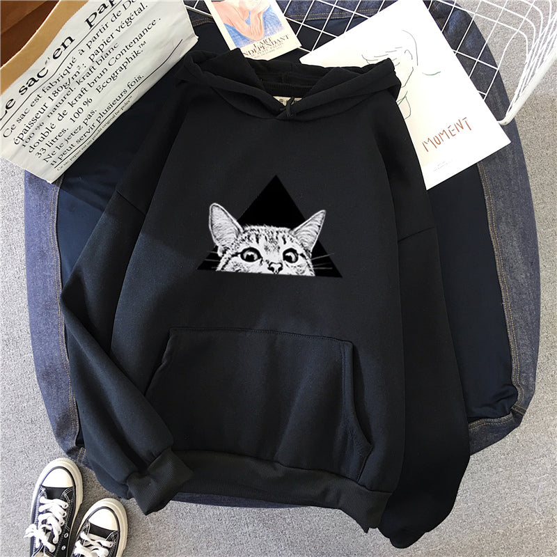 Women's Comfortable Hoodie with Playful Cat Artwork - 5 - London-stylehouse.com