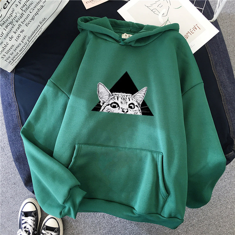 Women's Comfortable Hoodie with Playful Cat Artwork - 6 - London-stylehouse.com