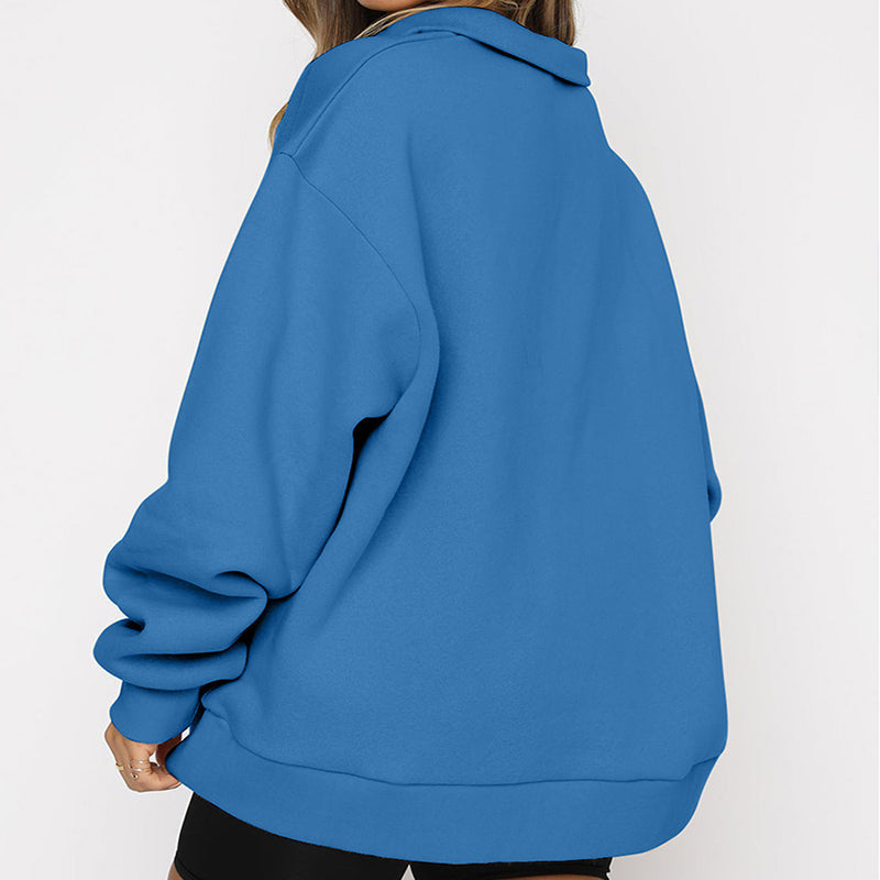 Half-Zip Collared Women's Relaxed Fit Sweatshirt - 4 - London-stylehouse.com