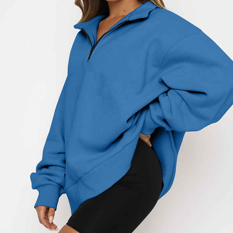 Half-Zip Collared Women's Relaxed Fit Sweatshirt - 7 - London-stylehouse.com