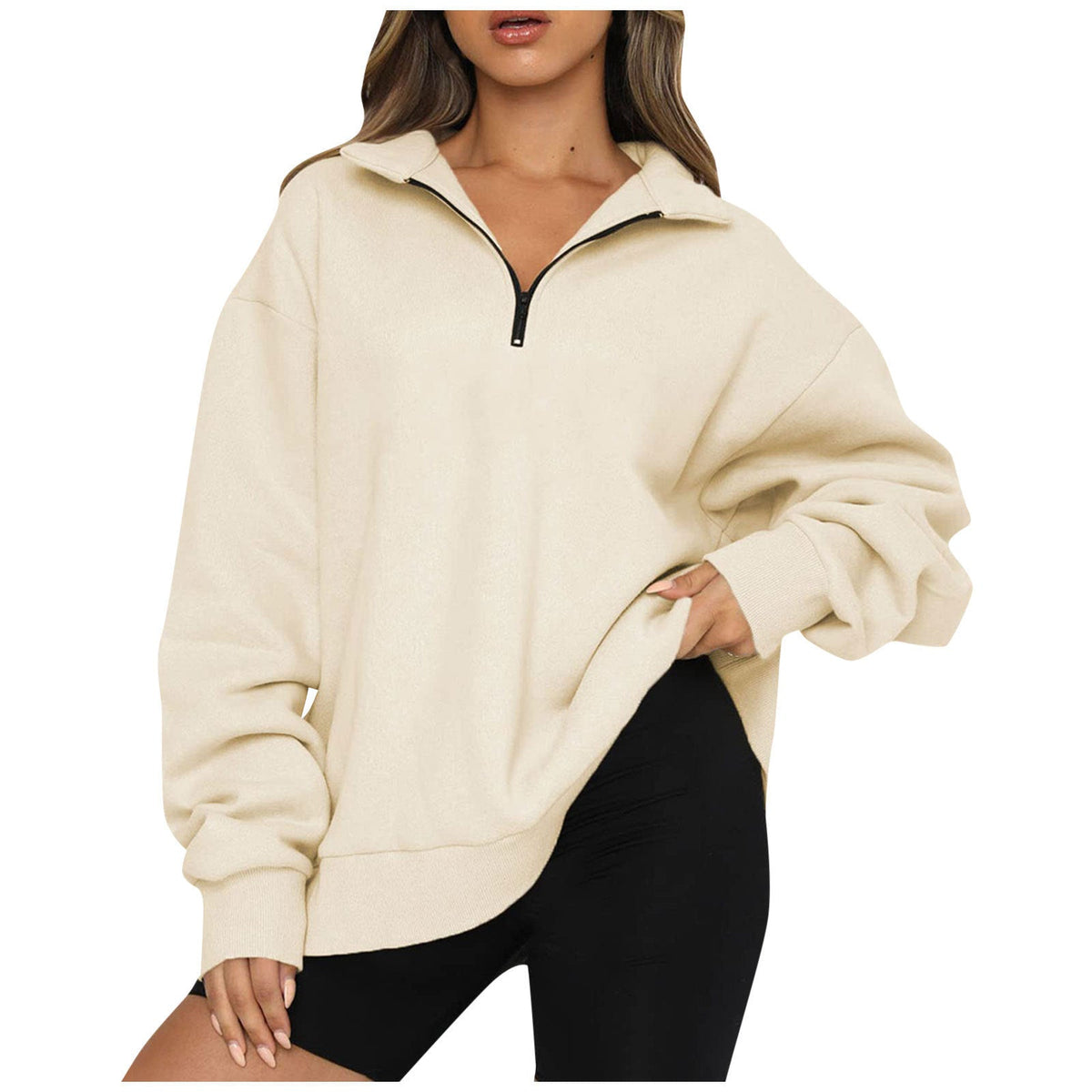 Half-Zip Collared Women's Relaxed Fit Sweatshirt - 8 - London-stylehouse.com