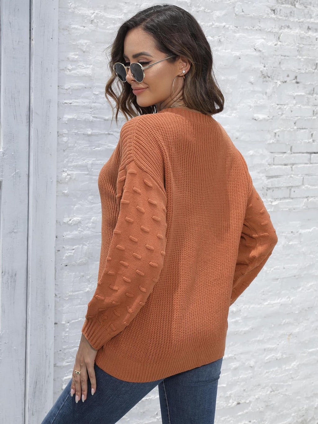 Women's Relaxed Fit Pullover Jumper with Textured Arm Details - 3 - London-stylehouse.com