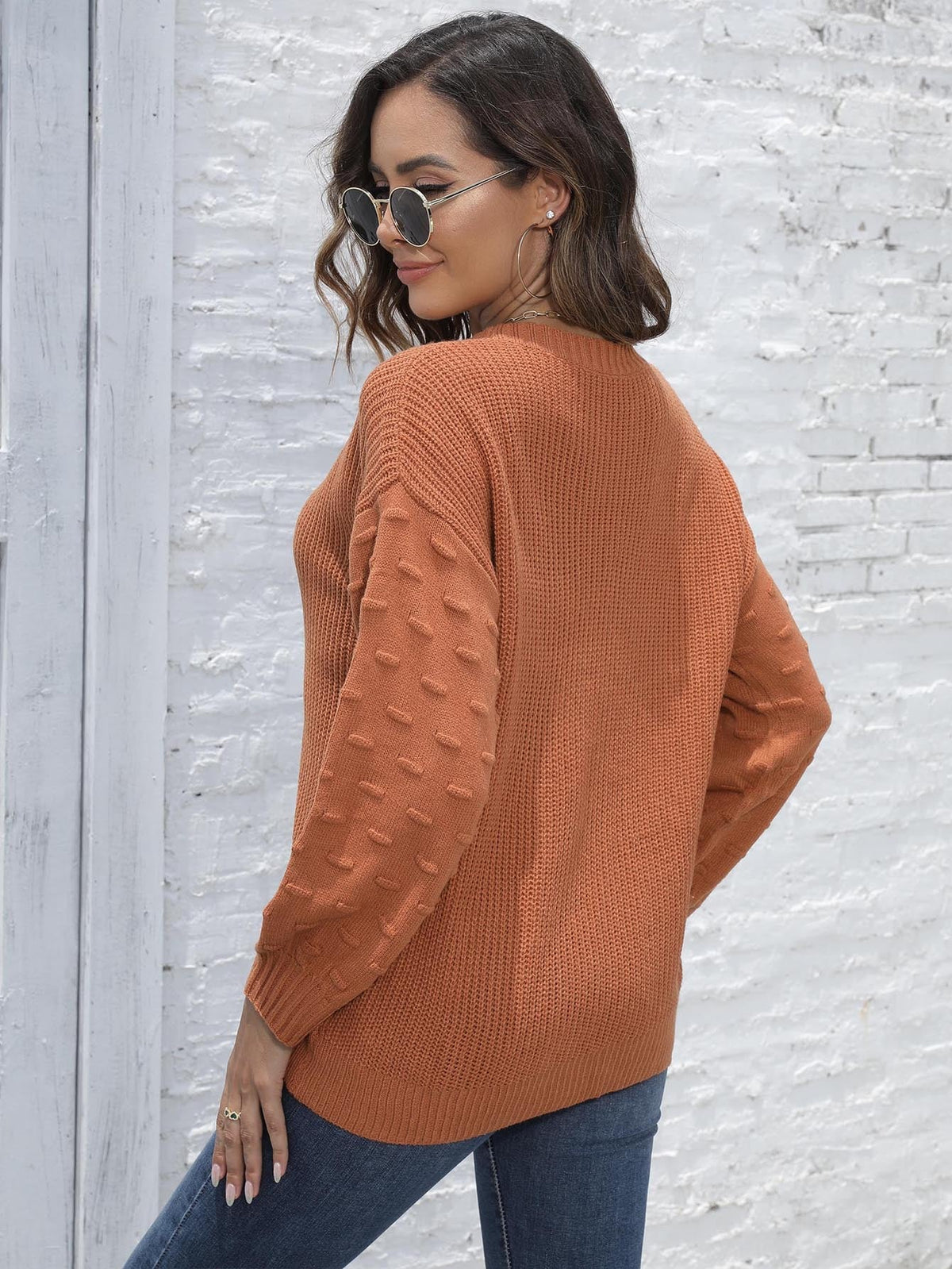 Women's Relaxed Fit Pullover Jumper with Textured Arm Details - 3 - London-stylehouse.com