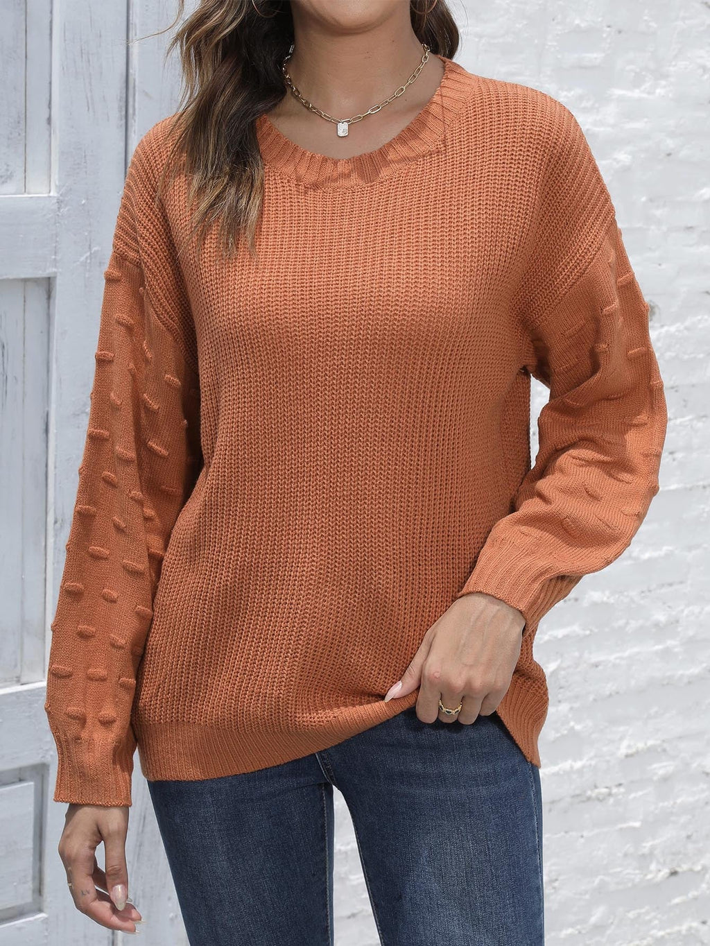 Women's Relaxed Fit Pullover Jumper with Textured Arm Details - 4 - London-stylehouse.com