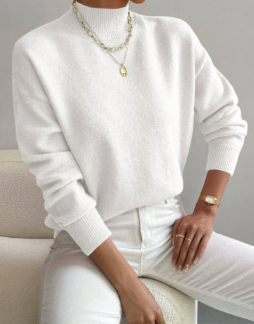 Chic Women's Mid-High Collar Pullover Sweater in Relaxed Fit - 4 - London-stylehouse.com