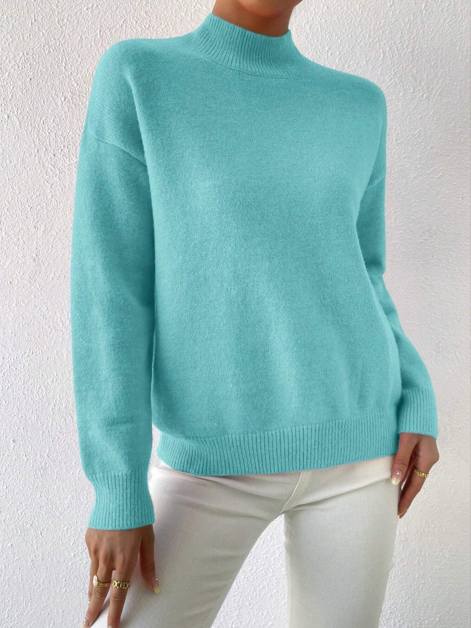 Chic Women's Mid-High Collar Pullover Sweater in Relaxed Fit - 6 - London-stylehouse.com