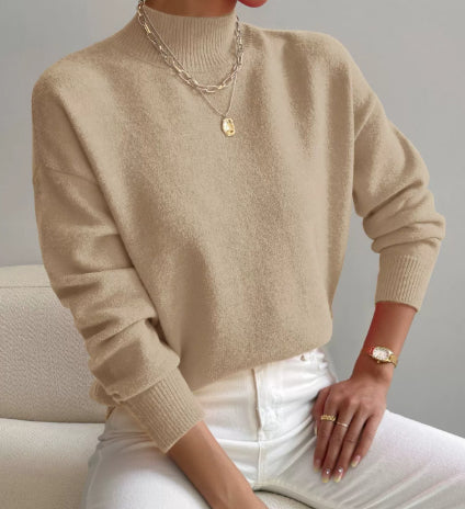 Chic Women's Mid-High Collar Pullover Sweater in Relaxed Fit - 7 - London-stylehouse.com