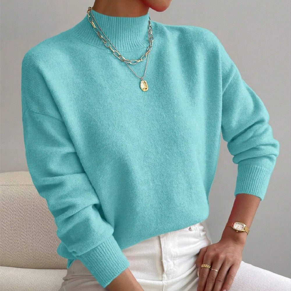 Chic Women's Mid-High Collar Pullover Sweater in Relaxed Fit - 12 - London-stylehouse.com