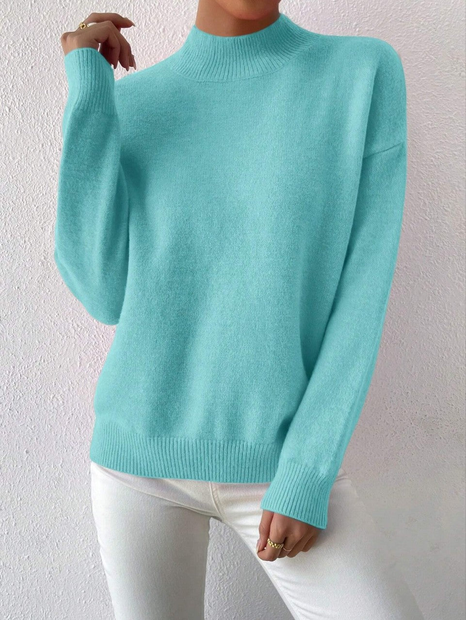 Chic Women's Mid-High Collar Pullover Sweater in Relaxed Fit - 13 - London-stylehouse.com