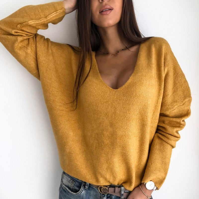 Casual Women's V-Neck Relaxed Pullover - 2 - London-stylehouse.com