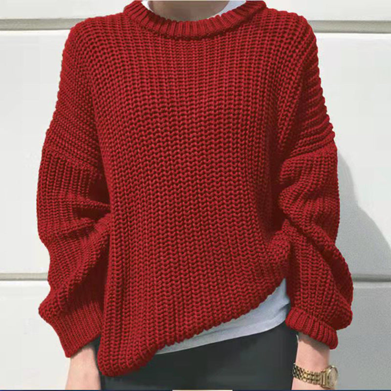 Women's Casual Loose-Fitting Pullover with Round Neckline - 1 - London-stylehouse.com