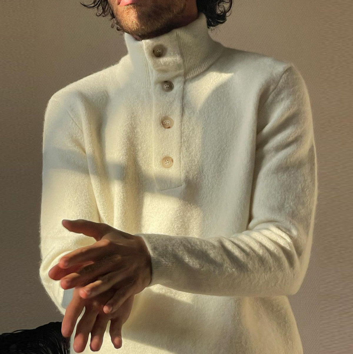 Men's Contemporary Slim-Fit Jumper with Stand Collar and Button Closure - 2 - London-stylehouse.com