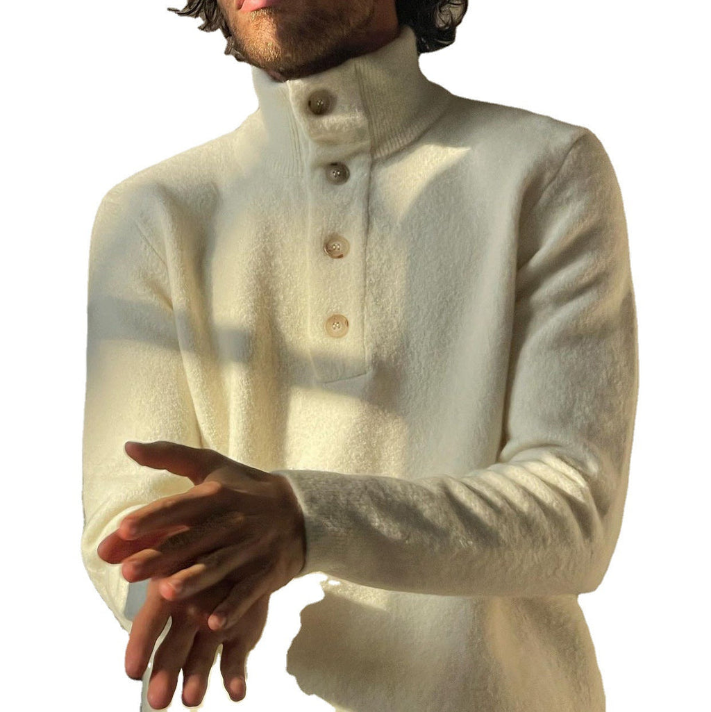 Men's Contemporary Slim-Fit Jumper with Stand Collar and Button Closure - 5 - London-stylehouse.com