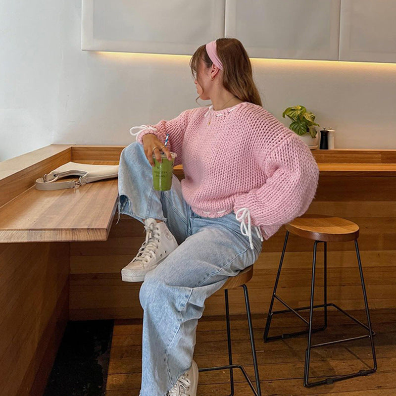 Chic Bow-Detail Loose Fit Pullover Sweater for Women - 2 - London-stylehouse.com