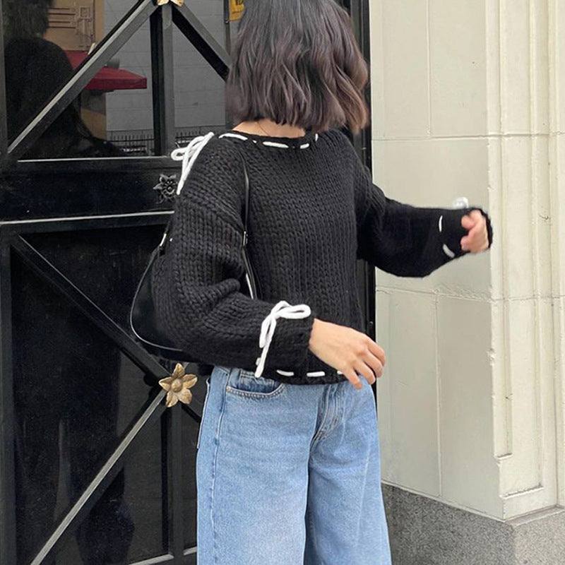 Chic Bow-Detail Loose Fit Pullover Sweater for Women - 5 - London-stylehouse.com