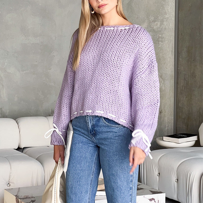 Chic Bow-Detail Loose Fit Pullover Sweater for Women - 7 - London-stylehouse.com