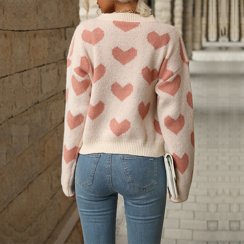 Heart Patterned Women's Relaxed Fit Pullover - 1 - London-stylehouse.com