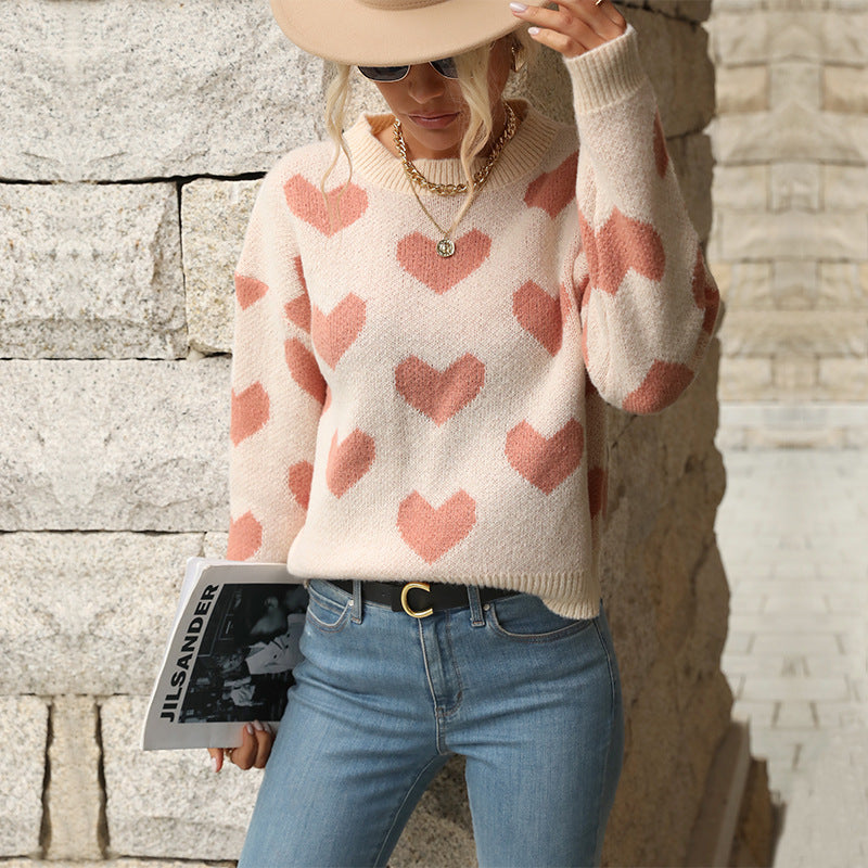 Heart Patterned Women's Relaxed Fit Pullover - 3 - London-stylehouse.com