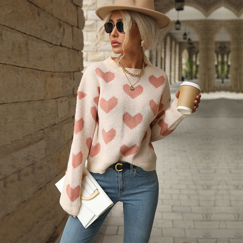 Heart Patterned Women's Relaxed Fit Pullover - 5 - London-stylehouse.com