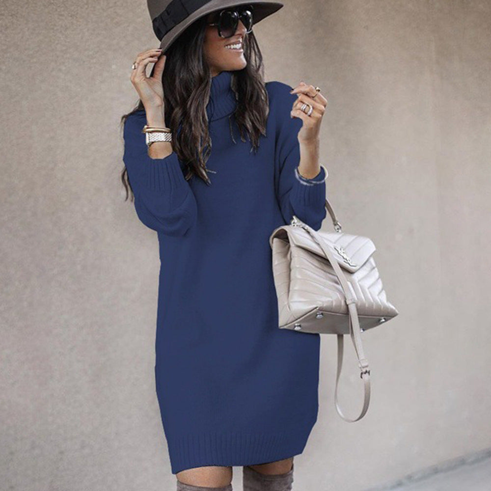 Women's Loose-Fitting Sweater Dress with Elegant Roll Neck - 6 - London-stylehouse.com