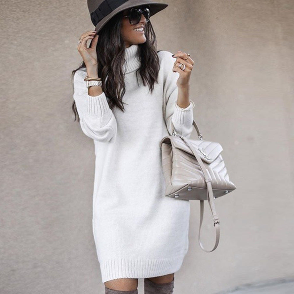 Women's Loose-Fitting Sweater Dress with Elegant Roll Neck - 7 - London-stylehouse.com