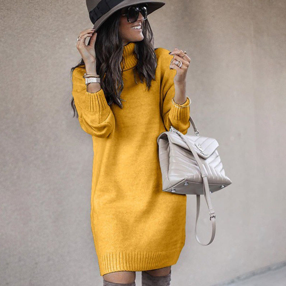 Women's Loose-Fitting Sweater Dress with Elegant Roll Neck - 8 - London-stylehouse.com