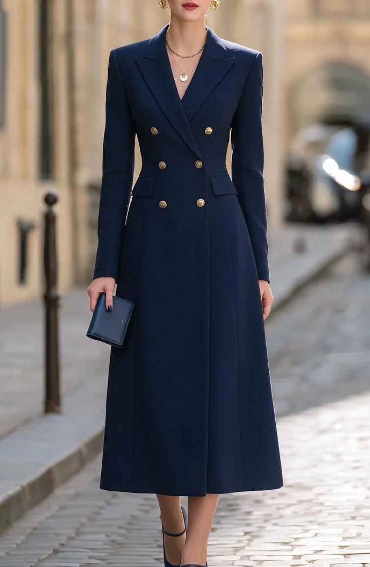 Sophisticated Women's Suit Dress with Long Sleeves and Double Buttons - 2 - London-stylehouse.com