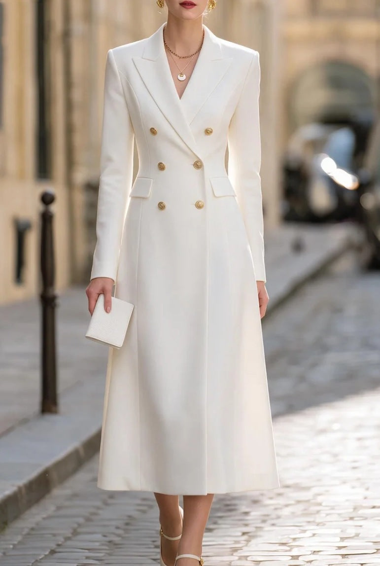 Sophisticated Women's Suit Dress with Long Sleeves and Double Buttons - 3 - London-stylehouse.com
